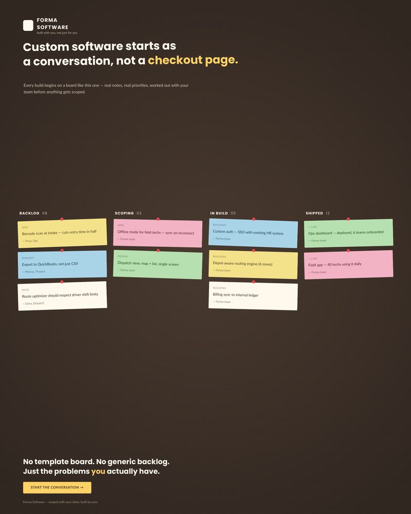 Custom software concept: kanban board